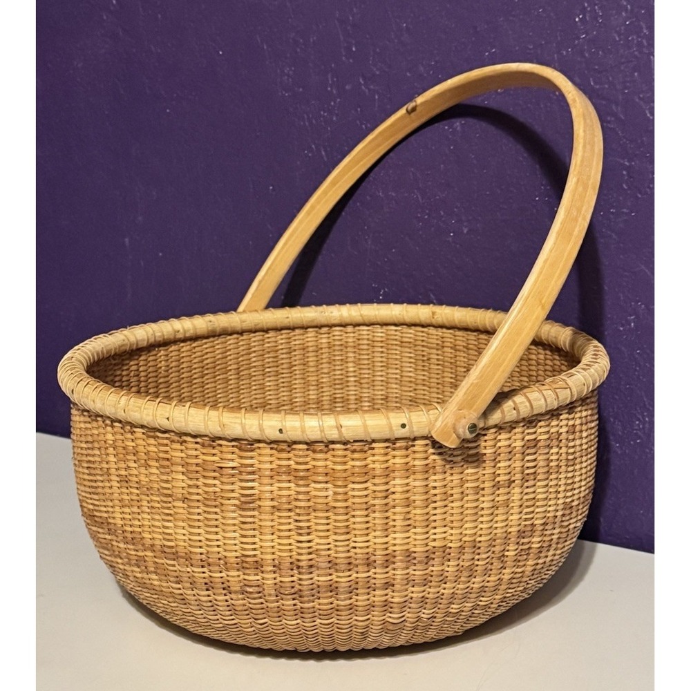 Vintage Nantucket Lightship Basket 13" Large Round Swing Handle 50s Antique